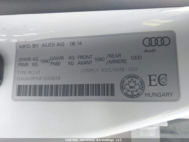 Продажа на аукционе авто 2015 Audi A3 1.8t Komfort, vin: WAUACRFF0F1033639, номер лота: 12567508