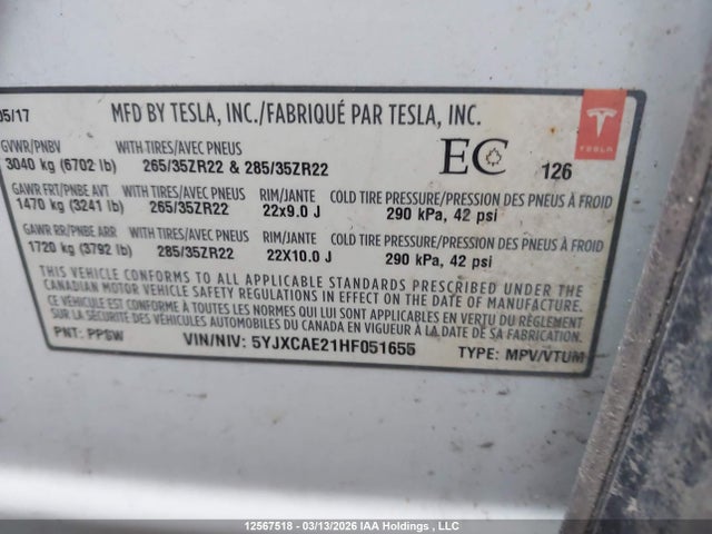 5YJXCAE21HF051655 Tesla MODEL X