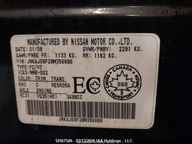 Auction sale of the 2008 Infiniti Ex35 Journey, vin: JNKAJ09F28M356686, lot number: 12567520