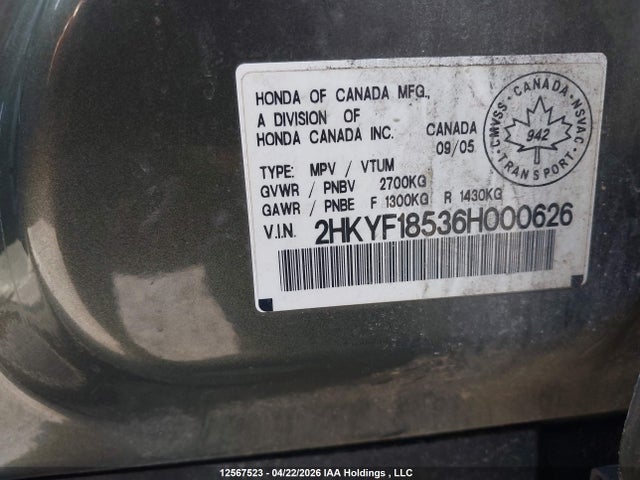 Aukcja sprzedaży 2006 Honda Pilot Ex, vin: 2HKYF18536H000626, numer aukcji: 12567523