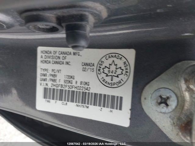 Продажа на аукционе авто 2015 Honda Civic Ex 4dr, vin: 2HGFB2F50FH022542, номер лота: 12567542