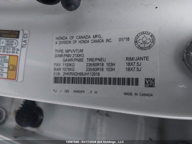 2HKRW2H99JH112918 Honda Cr-v Touring