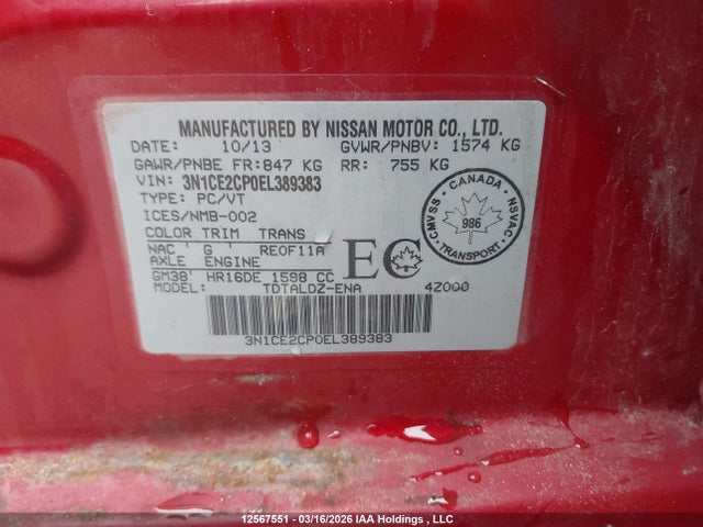 3N1CE2CP0EL389383 Nissan Versa