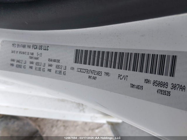 2015 Chrysler 200 Lx მანქანა იყიდება აუქციონზე, vin: 1C3CCCFB1FN721023, აუქციონის ნომერი: 12567554
