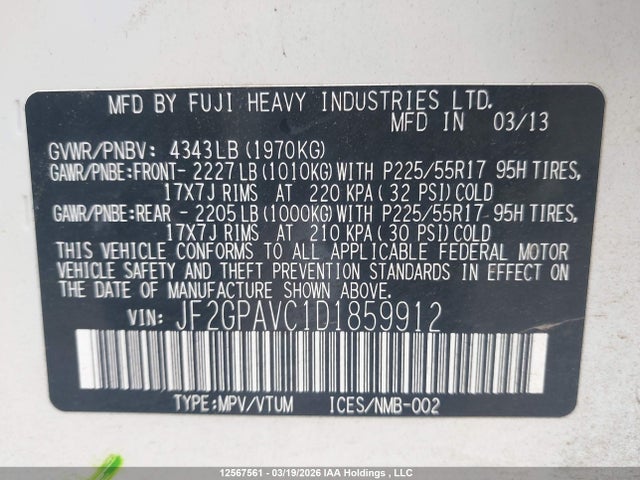 Auction sale of the 2013 Subaru Xv Crosstrek Sport Package/touring, vin: JF2GPAVC1D1859912, lot number: 12567561