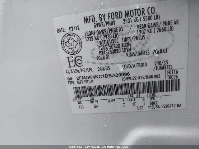 Aukcja sprzedaży 2013 Ford Edge Limited, vin: 2FMDK4KC1DBA00096, numer aukcji: 12567563
