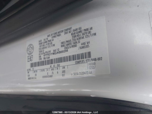 Продаж на аукціоні авто 2018 Ford Transit T-150, vin: 1FTYE1YM2JKB00298, номер лоту: 12567565