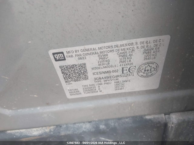 Продаж на аукціоні авто 2024 Chevrolet Equinox, vin: 3GNAXWEG4RS112371, номер лоту: 12567583