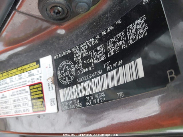 12567592 :رقم المزاد ، 5TDKK3DC5BS071364 vin ، 2011 Toyota Sienna Le 8 Passenger مزاد بيع