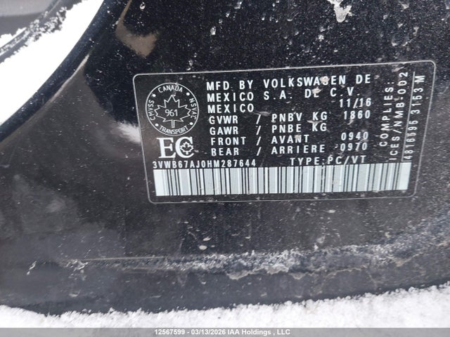 Продажа на аукционе авто 2017 Volkswagen Jetta Se, vin: 3VWB67AJ0HM287644, номер лота: 12567599