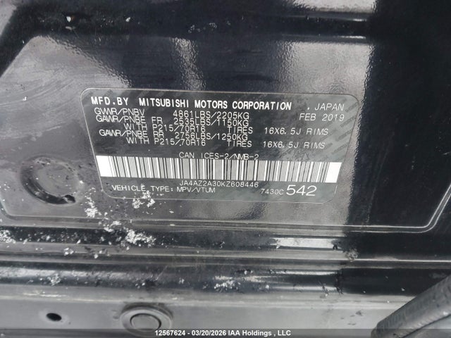 JA4AZ2A30KZ608446 Mitsubishi Outlander Es