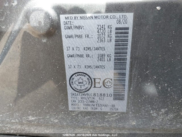 5N1AT2MV9LC818810 Nissan Rogue S/sl/sv