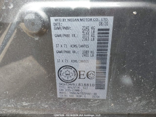 5N1AT2MV9LC818810 Nissan Rogue S/sl/sv