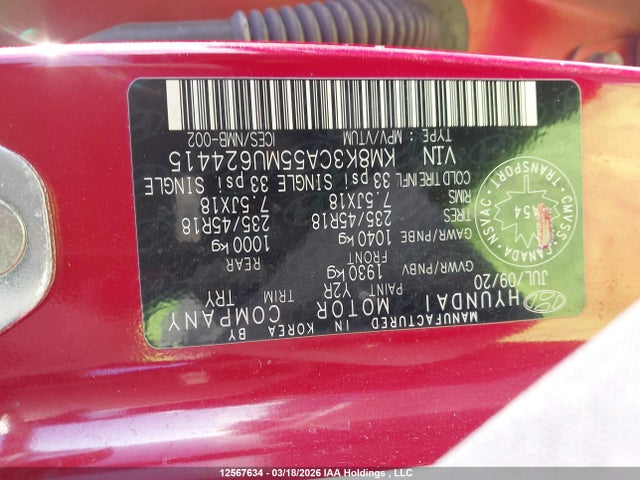 KM8K3CA55MU624415 Hyundai Kona Limited