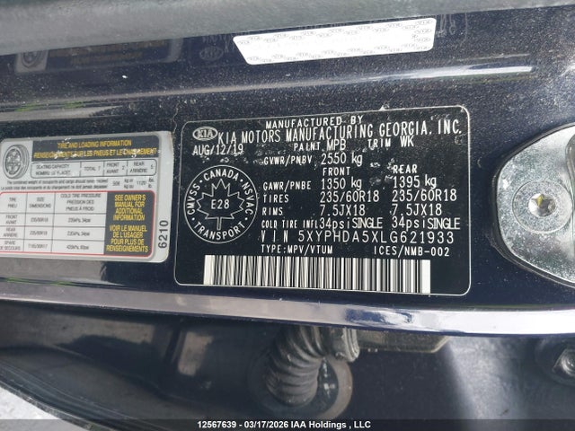 5XYPHDA5XLG621933 KIA Sorento Ex/s