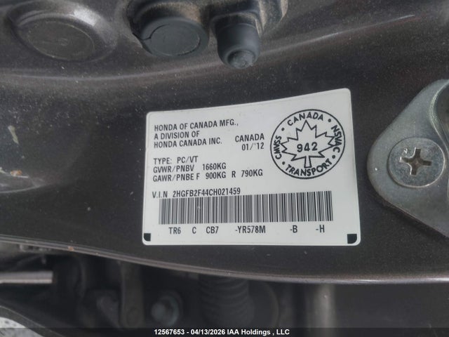 Продаж на аукціоні авто 2012 Honda Civic Lx, vin: 2HGFB2F44CH021459, номер лоту: 12567653
