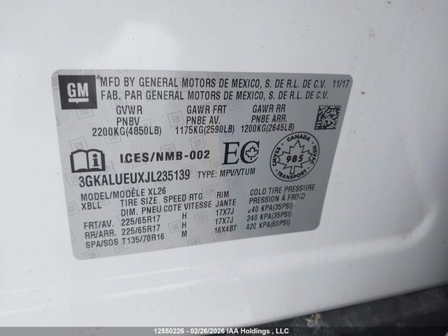 3GKALUEUXJL235139 GMC Terrain Sle Diesel