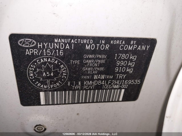 KMHD84LF2HU169535 Hyundai ELANTRA GL