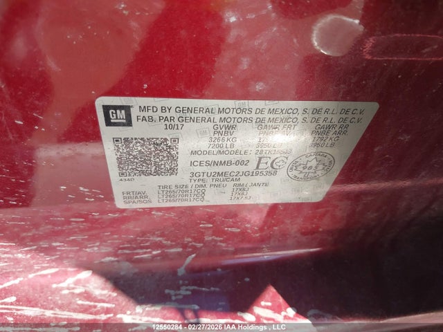 Продаж на аукціоні авто 2018 Gmc Sierra 1500 Sle, vin: 3GTU2MEC2JG195358, номер лоту: 12550284