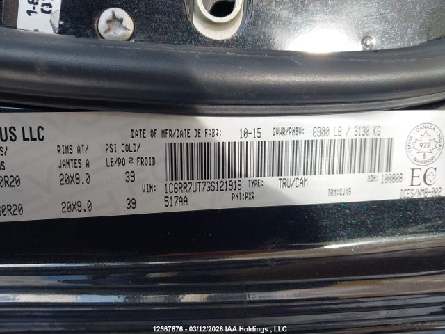 1C6RR7UT7GS121916 Dodge RAM 1500