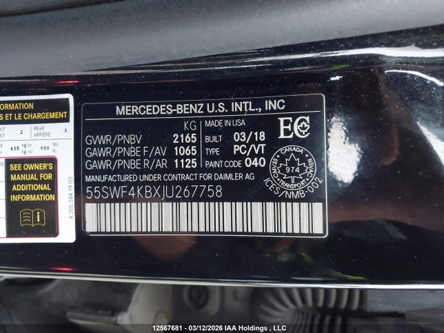 55SWF4KBXJU267758 Mercedes-Benz C 300 4matic