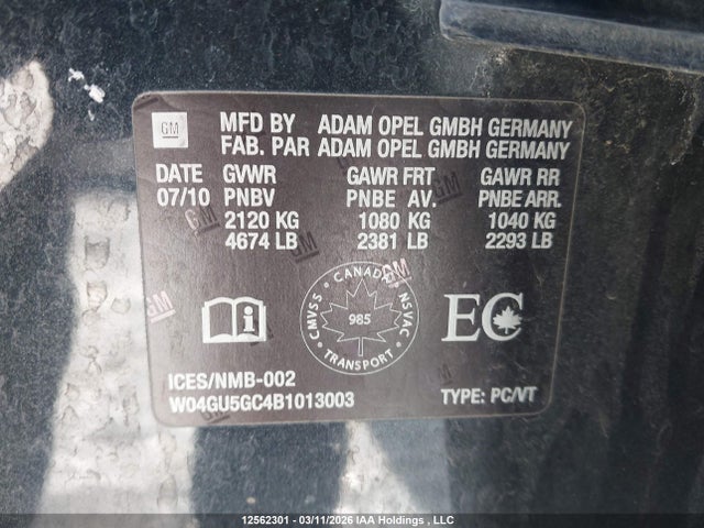 12562301 :رقم المزاد ، W04GU5GC4B1013003 vin ، 2011 Buick Regal Cxl مزاد بيع