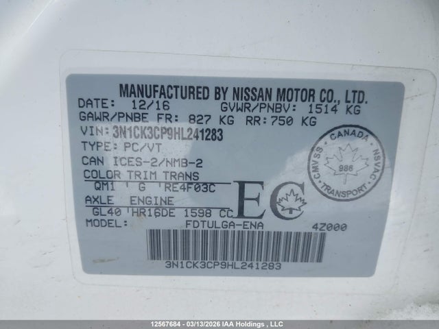 3N1CK3CP9HL241283 Nissan Micra