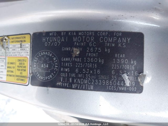 Aukcja sprzedaży 2008 Hyundai Entourage Gl, vin: KNDMC233986044209, numer aukcji: 12504705