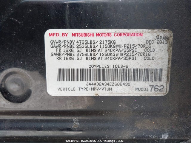 Продажа на аукционе авто 2014 Mitsubishi Outlander Es, vin: JA4AD2A34EZ606430, номер лота: 12549313