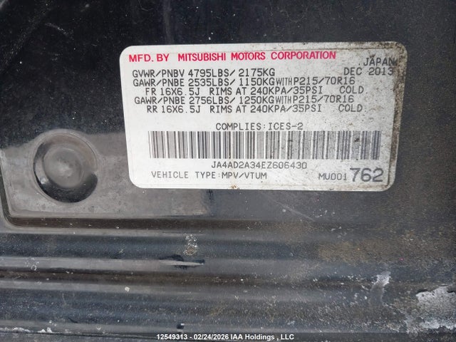 Продажа на аукционе авто 2014 Mitsubishi Outlander Es, vin: JA4AD2A34EZ606430, номер лота: 12549313