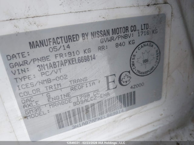 3N1AB7APXEL669814 Nissan Sentra 1.8 S/1.8 Sl/1.8 Sr/1.8 Sv
