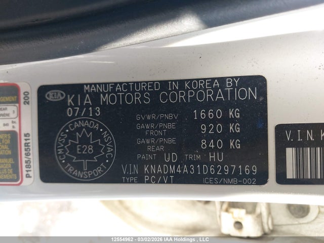 12554962 :رقم المزاد ، KNADM4A31D6297169 vin ، 2013 Kia Rio Ex/lx/lx+/sx مزاد بيع