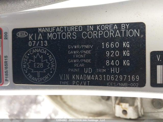 12554962 :رقم المزاد ، KNADM4A31D6297169 vin ، 2013 Kia Rio Ex/lx/lx+/sx مزاد بيع