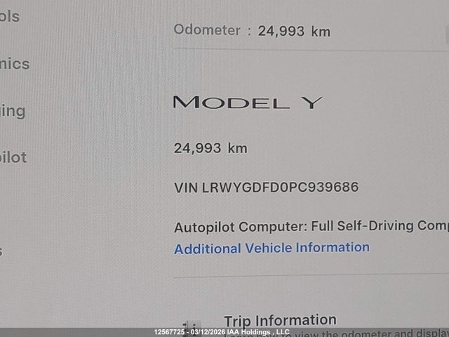 LRWYGDFD0PC939686 Tesla Model Y