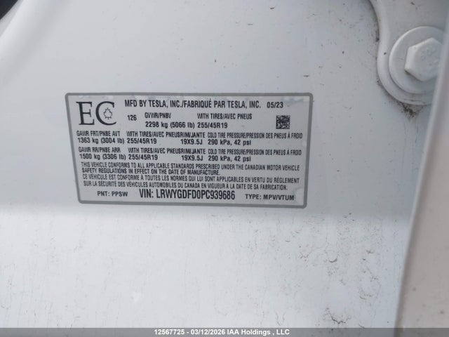 LRWYGDFD0PC939686 Tesla Model Y