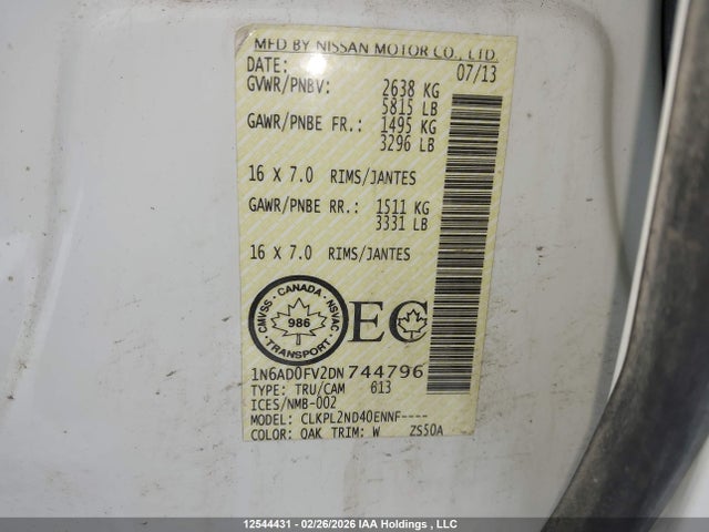 Aukcja sprzedaży 2013 Nissan Frontier Pro-4x/sl/sv, vin: 1N6AD0FV2DN744796, numer aukcji: 12544431