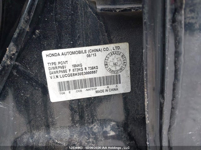 12536963 :رقم المزاد ، LUCGE8H30E3000997 vin ، 2014 Honda Fit Dx-a مزاد بيع