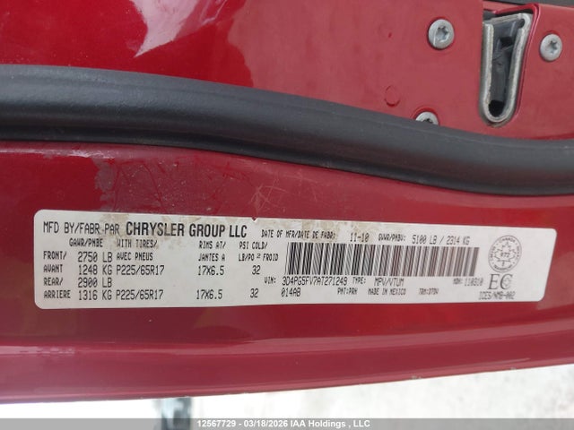 Продажа на аукционе авто 2010 Dodge Journey Sxt, vin: 3D4PG5FV7AT271249, номер лота: 12567729