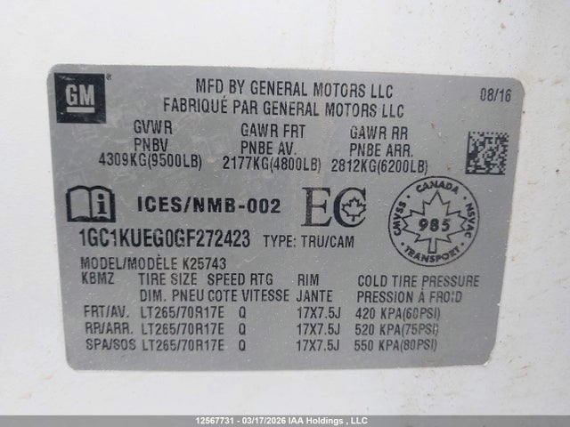 1GC1KUEG0GF272423 Chevrolet Silverado 2500hd Wt