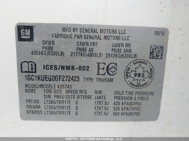 1GC1KUEG0GF272423 Chevrolet Silverado 2500hd Wt