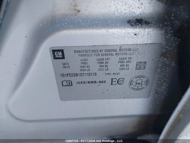 2013 Chevrolet Cruze მანქანა იყიდება აუქციონზე, vin: 1G1PC5SB1D7116119, აუქციონის ნომერი: 12567732