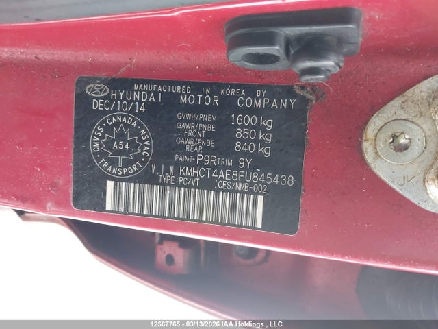Продажа на аукционе авто 2015 Hyundai Accent Gls, vin: KMHCT4AE8FU845438, номер лота: 12567765