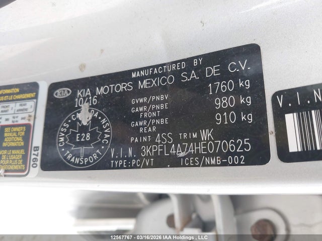 12567767 :رقم المزاد ، 3KPFL4A74HE070625 vin ، 2017 Kia Forte مزاد بيع