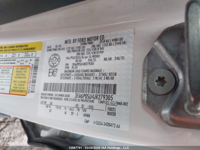 3FA6P0SU4JR279305 Ford Fusion