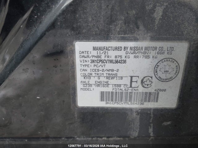 3N1CP5CV7ML564236 Nissan KICKS SV