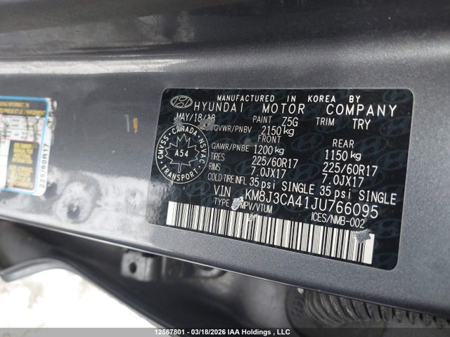 Aukcja sprzedaży 2018 Hyundai Tucson, vin: KM8J3CA41JU766095, numer aukcji: 12567801