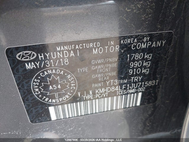 KMHD84LF1JU715831 Hyundai Elantra