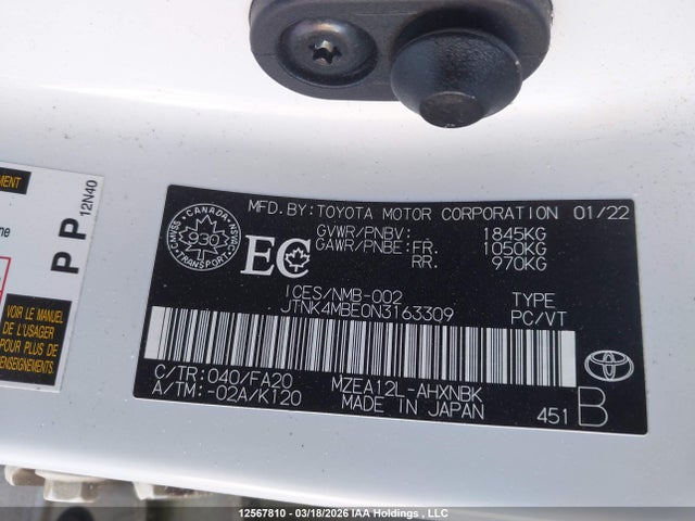 JTNK4MBE0N3163309 Toyota Corolla
