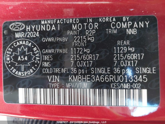 Продажа на аукционе авто 2024 Hyundai Kona Electric Ultimate, vin: KM8HE3A66RU013345, номер лота: 12567817
