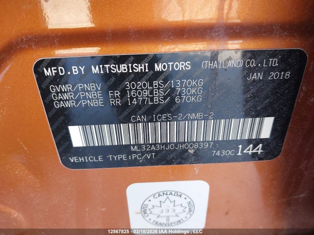 ML32A3HJ0JH008397 Mitsubishi Mirage